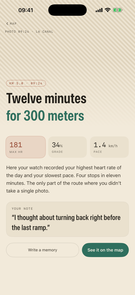 The moment screen showing the hardest stretch